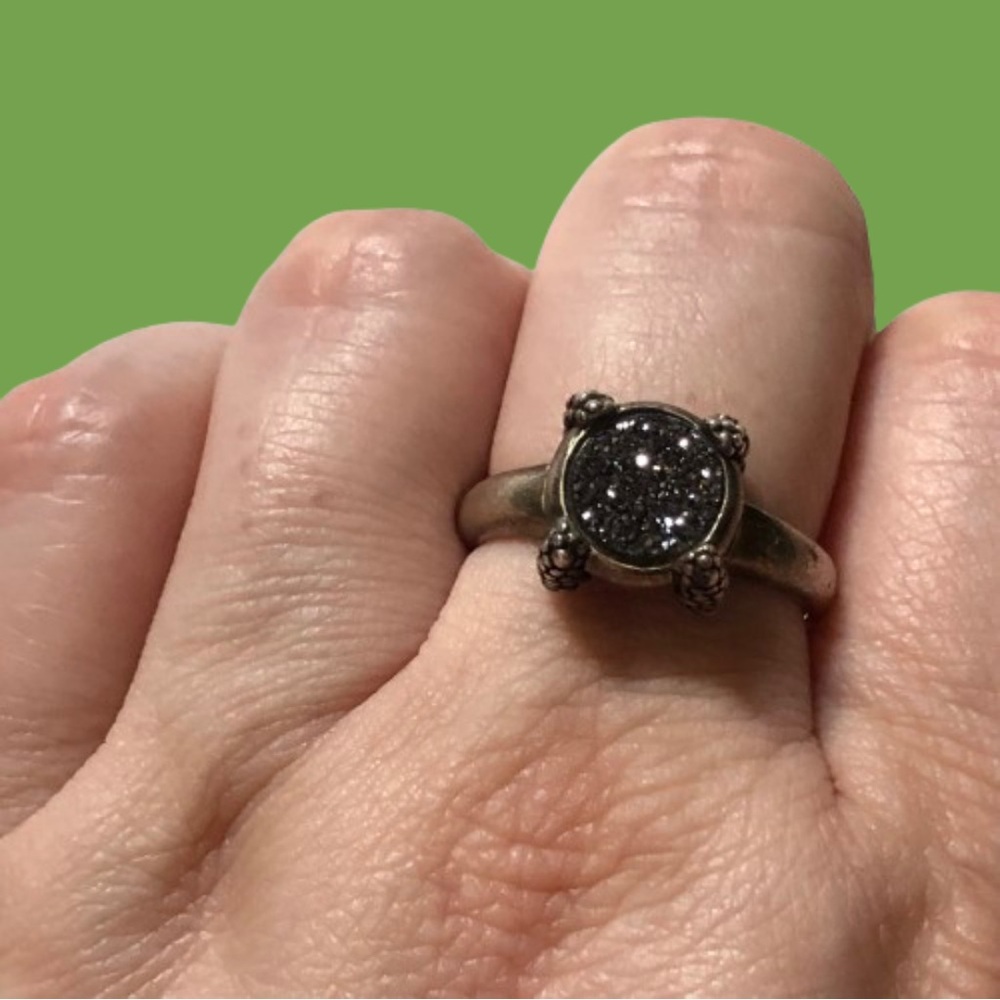 Signed Michael Dawkins sterling silver black druzy ring 8.75